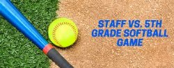 Staff vs Students graphic with softball and bat
